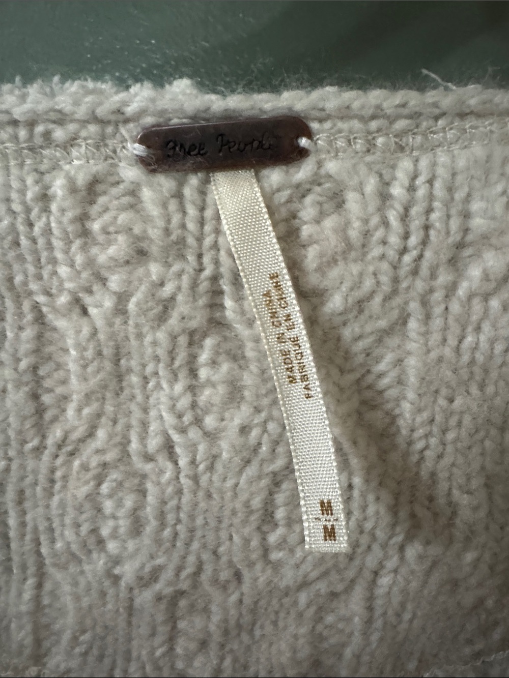 Free People Women's Cream Cable Knit Scoop Neck Sweater with Lace & Bead Detail - Picture 3 of 7